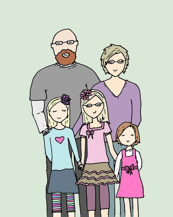 Custom Cartoon Portrait Family Portrait by madewithlovebysara