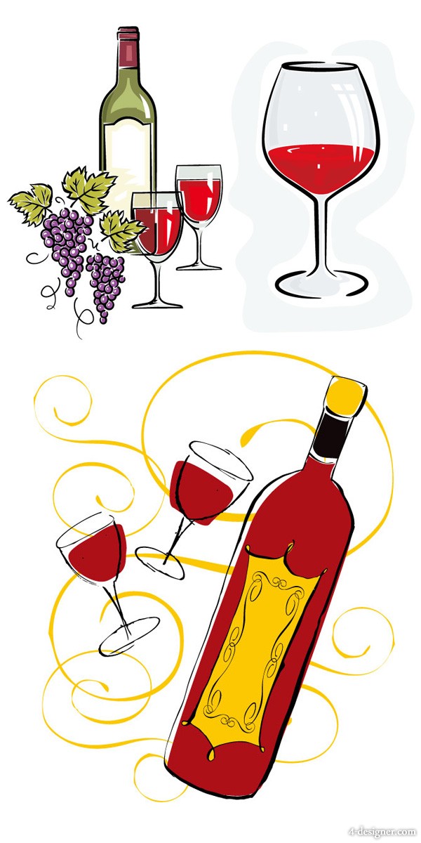 4-Designer | Hand drawn style of bottles and glasses vector material