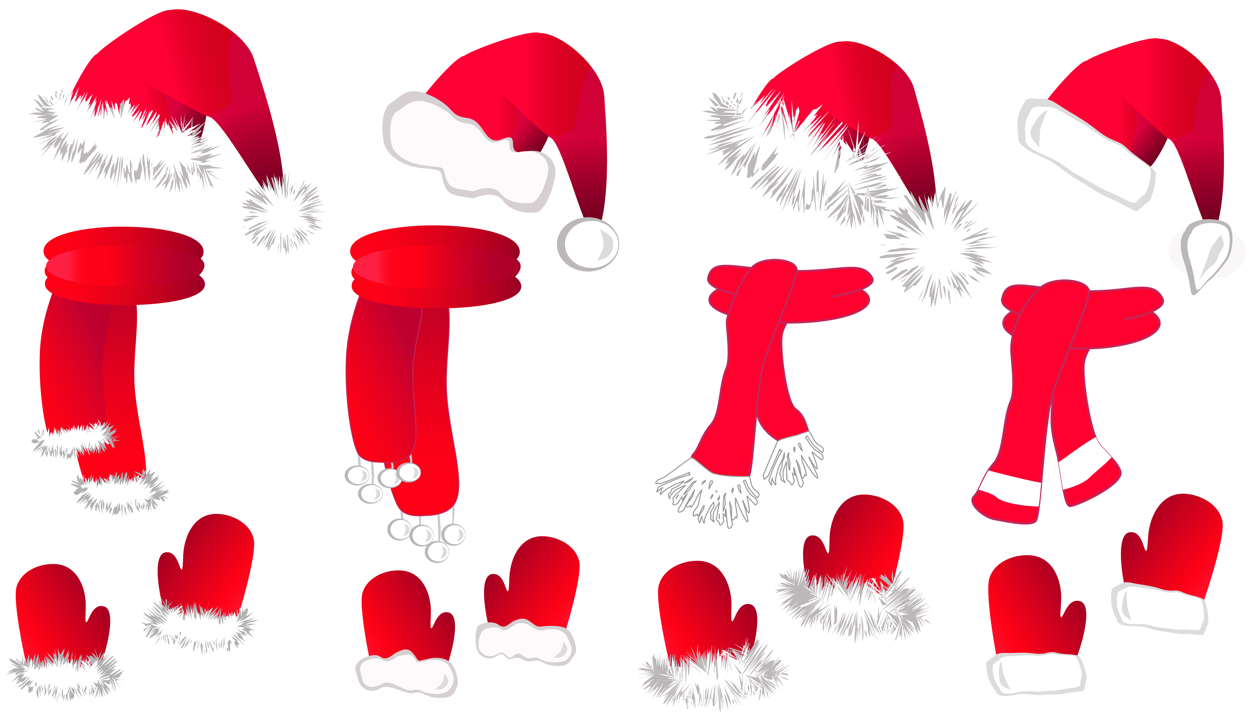 Transparent Christmas Santa Hat and Scarfs Collection PNG Clipart