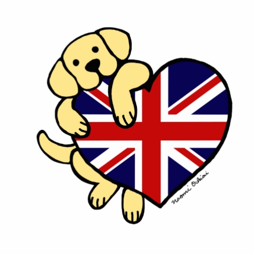 Yellow Labrador & UK Flag Heart 2 Cartoon Keychain | Zazzle