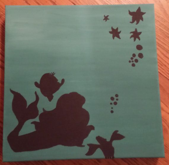 Disney Silhouette Painting The Little Mermaid Ariel Flounder ...