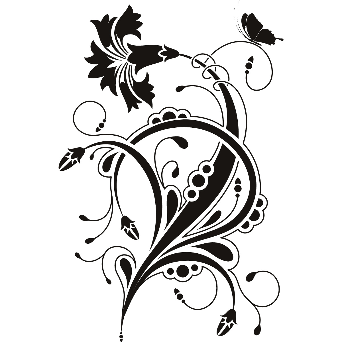 Butterfly Design Floral Circle Wall Art Sticker Transfers Icon ...