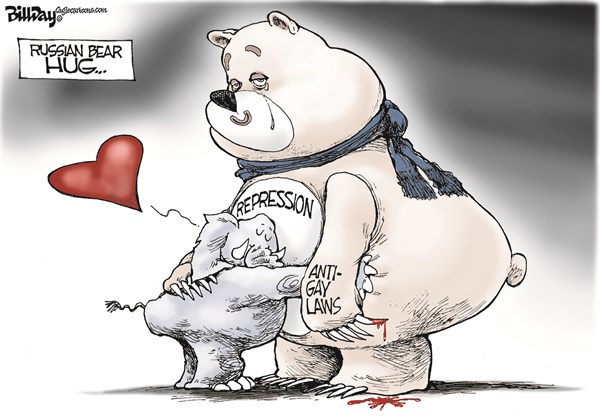 RUSSIAN BEAR HUG by Political Cartoonist Bill Day