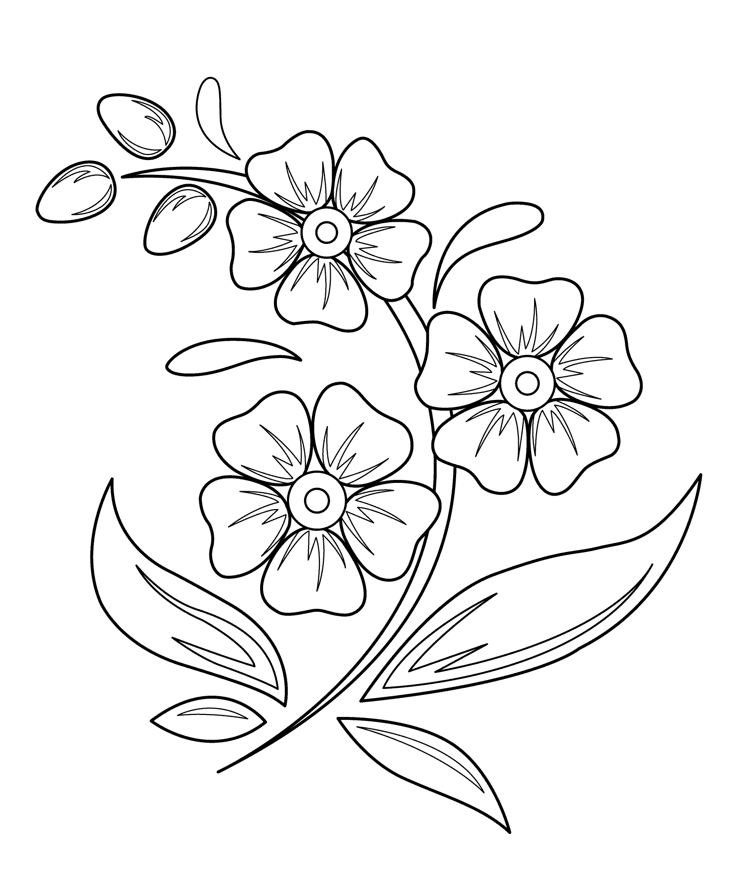 Flowers coloring pages for kids, printable free | coloing-4kids.com