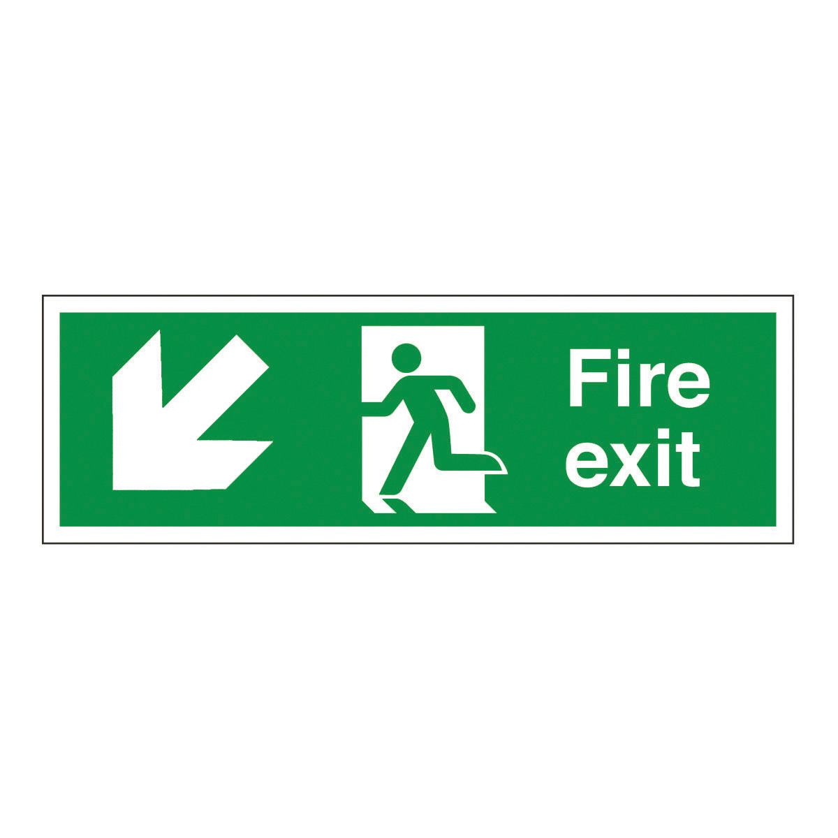 Fire Exit Arrow Diagonal Down Left Safety Signs - British Standard ...