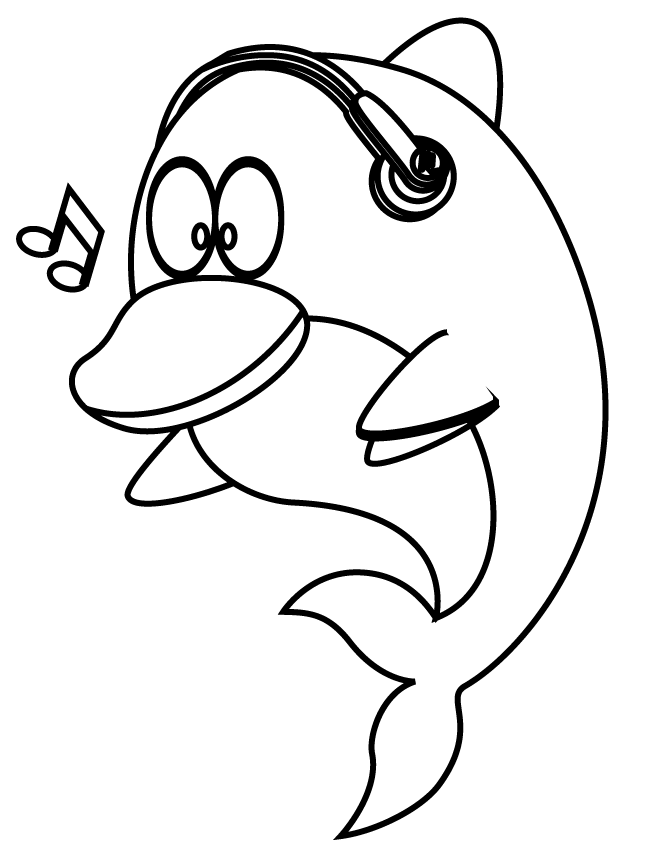 Cute Dolphin Listening To Music Coloring Page | Free Printable ...