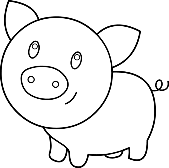 Cute Pig Coloring Page - Free Clip Art