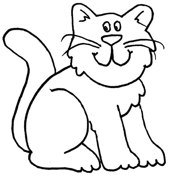 A Cartoon Drawing of Funny Kitty Cat Coloring Page | Kids Play Color