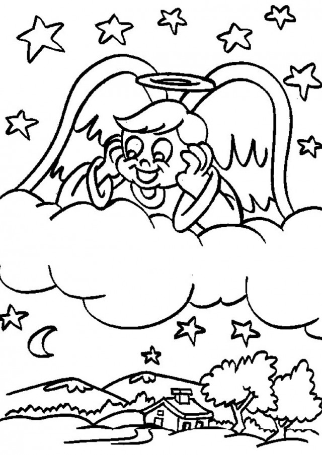 Happy Angel On Clouds Coloring Pages Angel Coloring Sheet Coloring ...