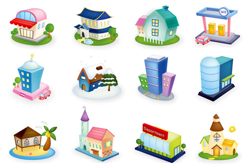 House & Buildings 3D Vector for City & Village | vector icons clipart