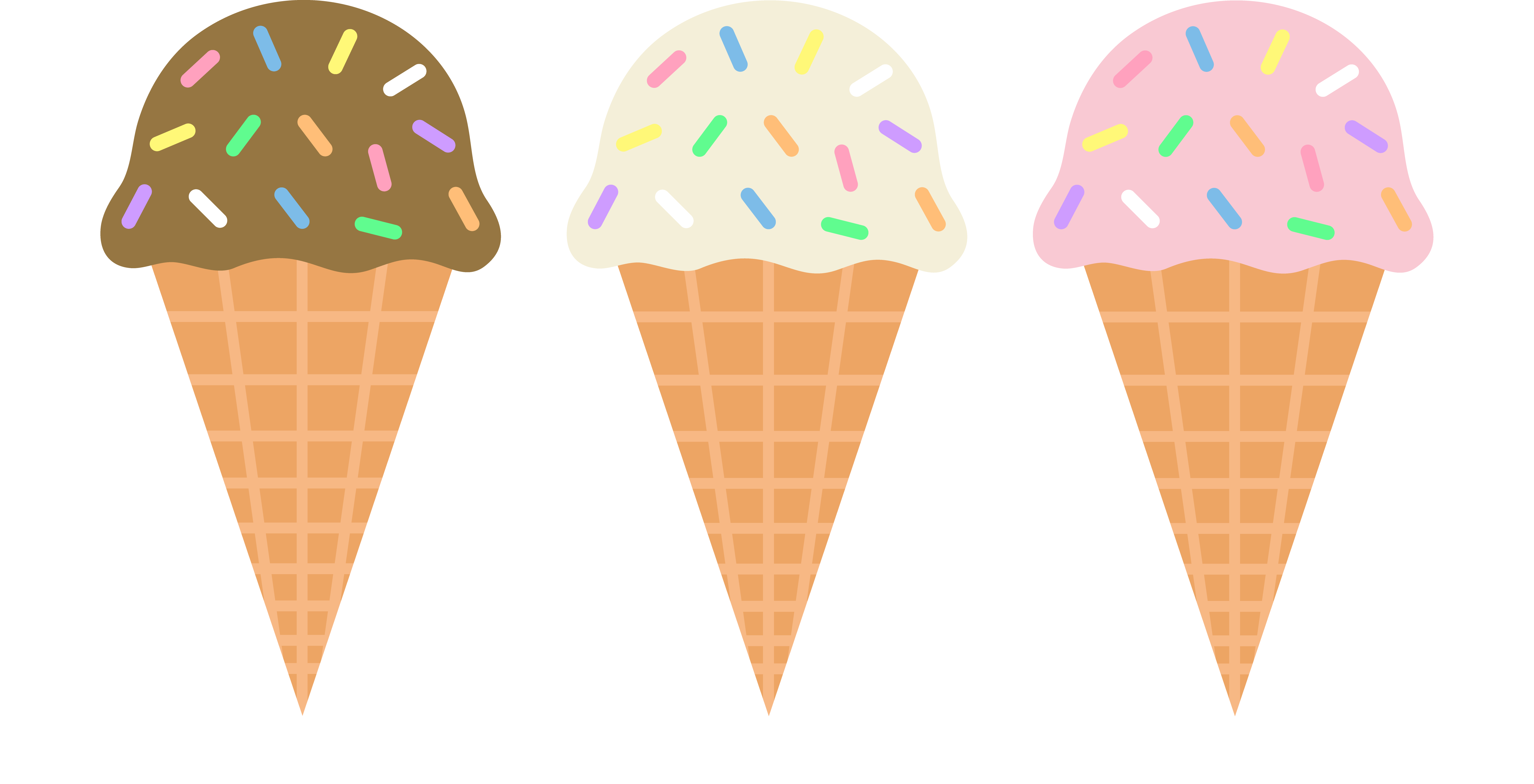 Chocolate Vanilla and Strawberry Ice Cream Cones - Free Clip Art