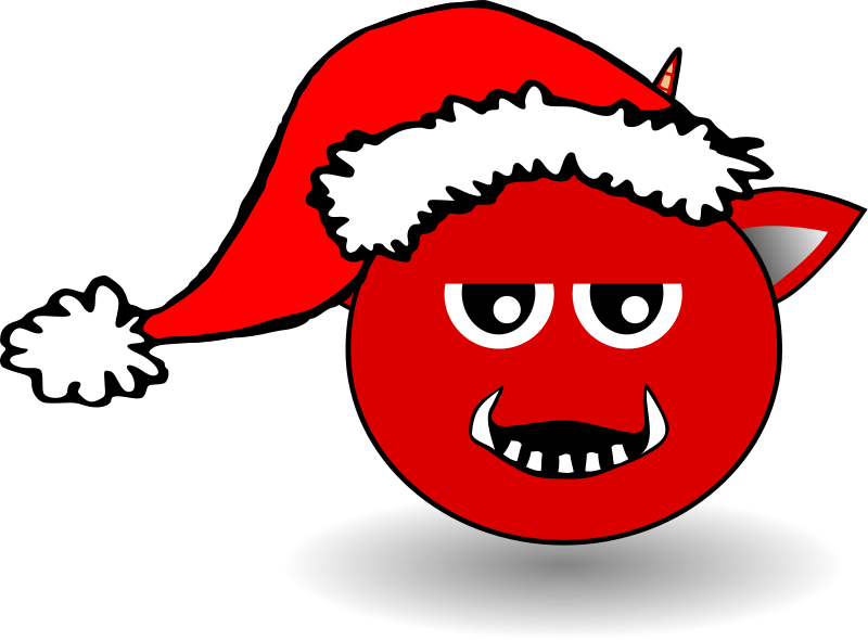 Little Red Devil Head Cartoon with Santa Claus hat Free Vector ...