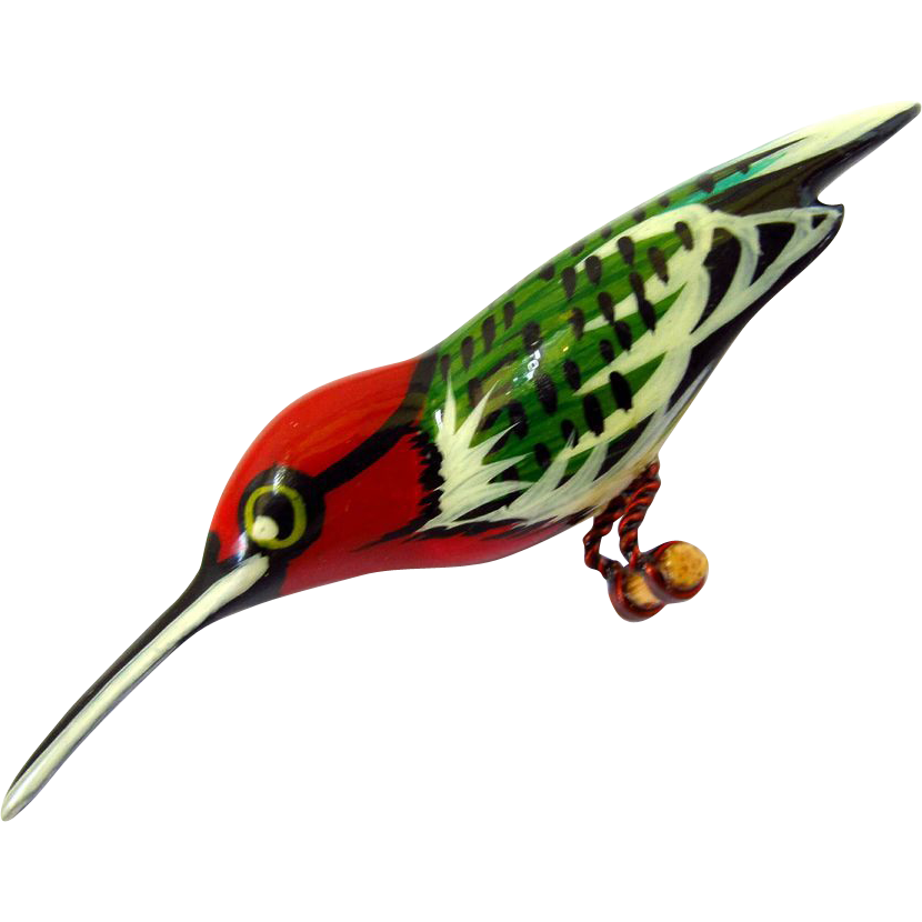 Painted Wood Hummingbird Pin from 2heartsjewelry-rl on Ruby Lane