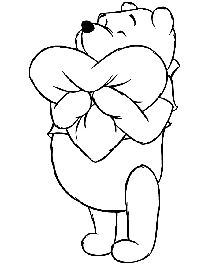 Winnie The Pooh Hugging Pillow Coloring Page | Free Printable ...