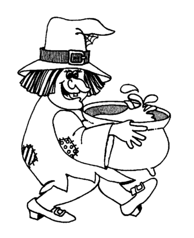 Halloween Witch Coloring Pages - Old Lady Witch and Cauldron ...