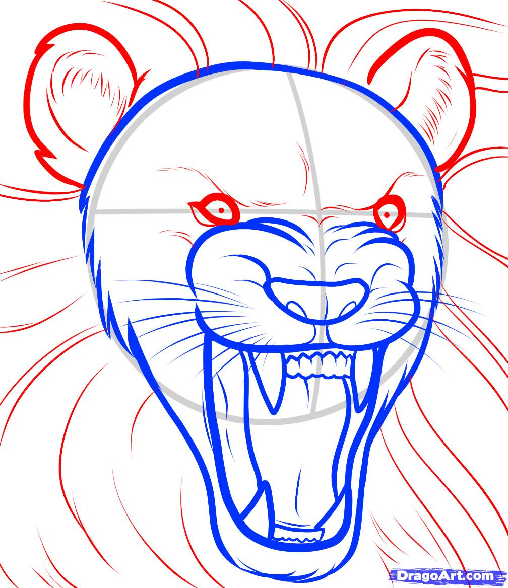 How to Draw a Lion Roaring, Roaring Lion, Step by Step, safari ...