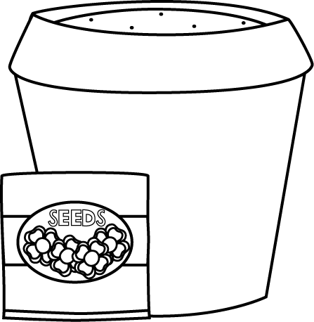 Black and White Flower Pot with Seeds Clip Art - Black and White ...