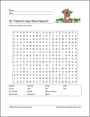 St. Patrick's Day Wordsearch Printables