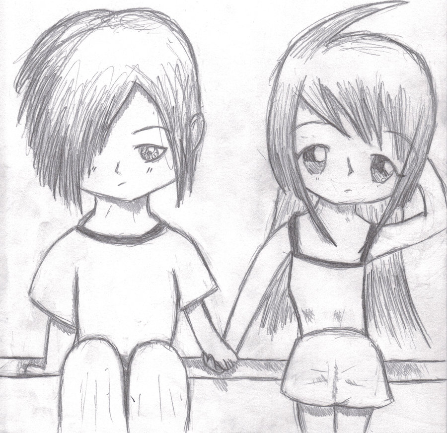 Cute Anime Couple Holding Hands Drawing | DrawingSomeone.com