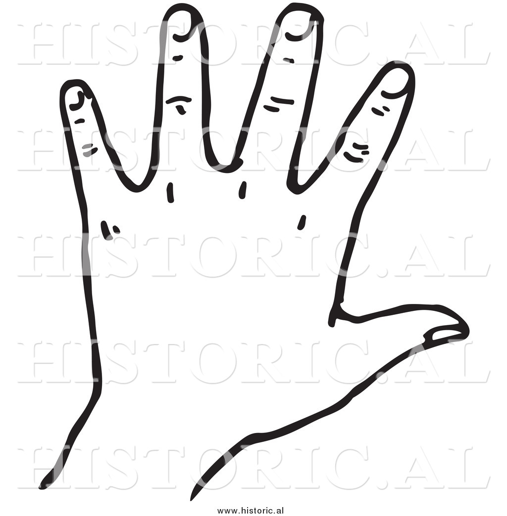 Clipart of a Left Hand - Black and White Line Art by Al - #9391