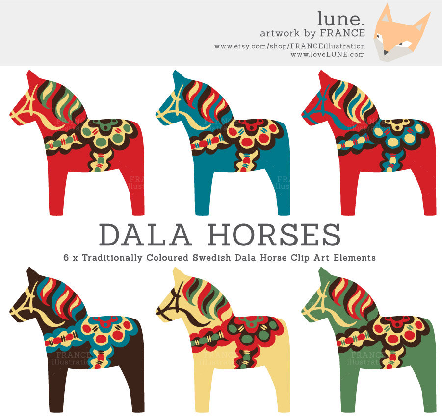 Dala Horse Clip Art. Traditional Nordic Folk by FRANCEillustration