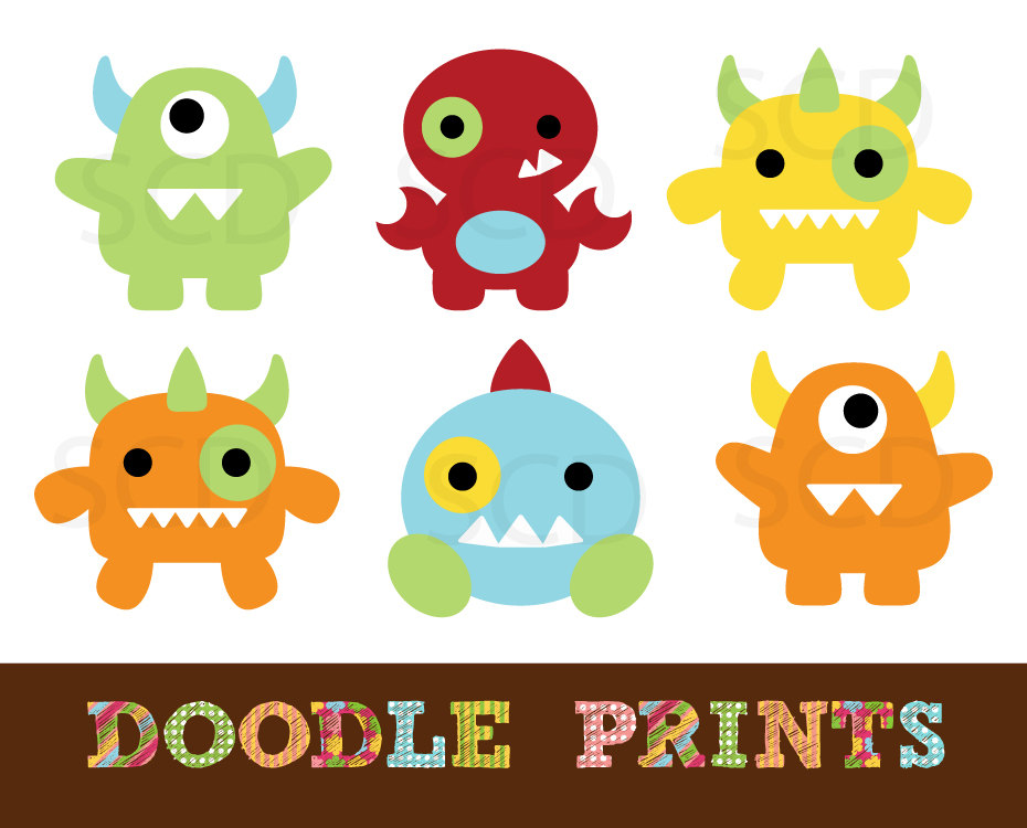 Digital Scrapbook Clip Art Printable Monster by doodleprints