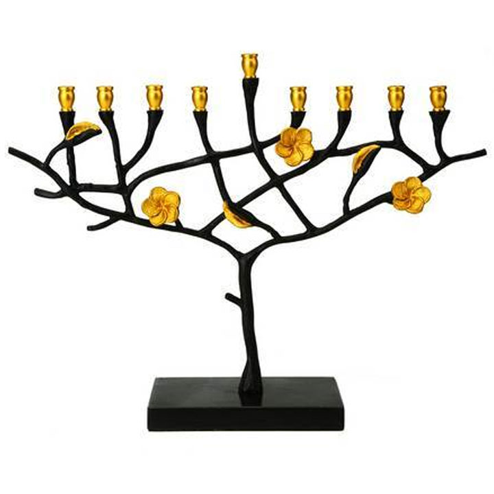 Frangipani Design Stainless Steel Tree of Life Hanukkah Menorah in ...