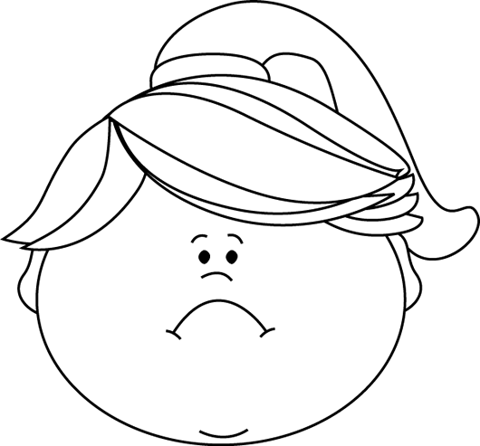 Black and White Sad Face Girl Clip Art - Black and White Sad Face ...