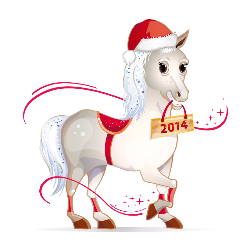 2014 Year of Horse Cartoon Card Design Vector | Free Vector ...