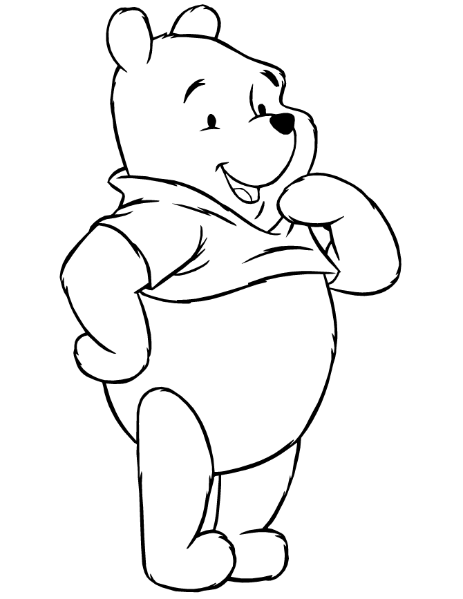 Cute Winnie The Pooh Standing And Smiling Coloring Page | Free ...