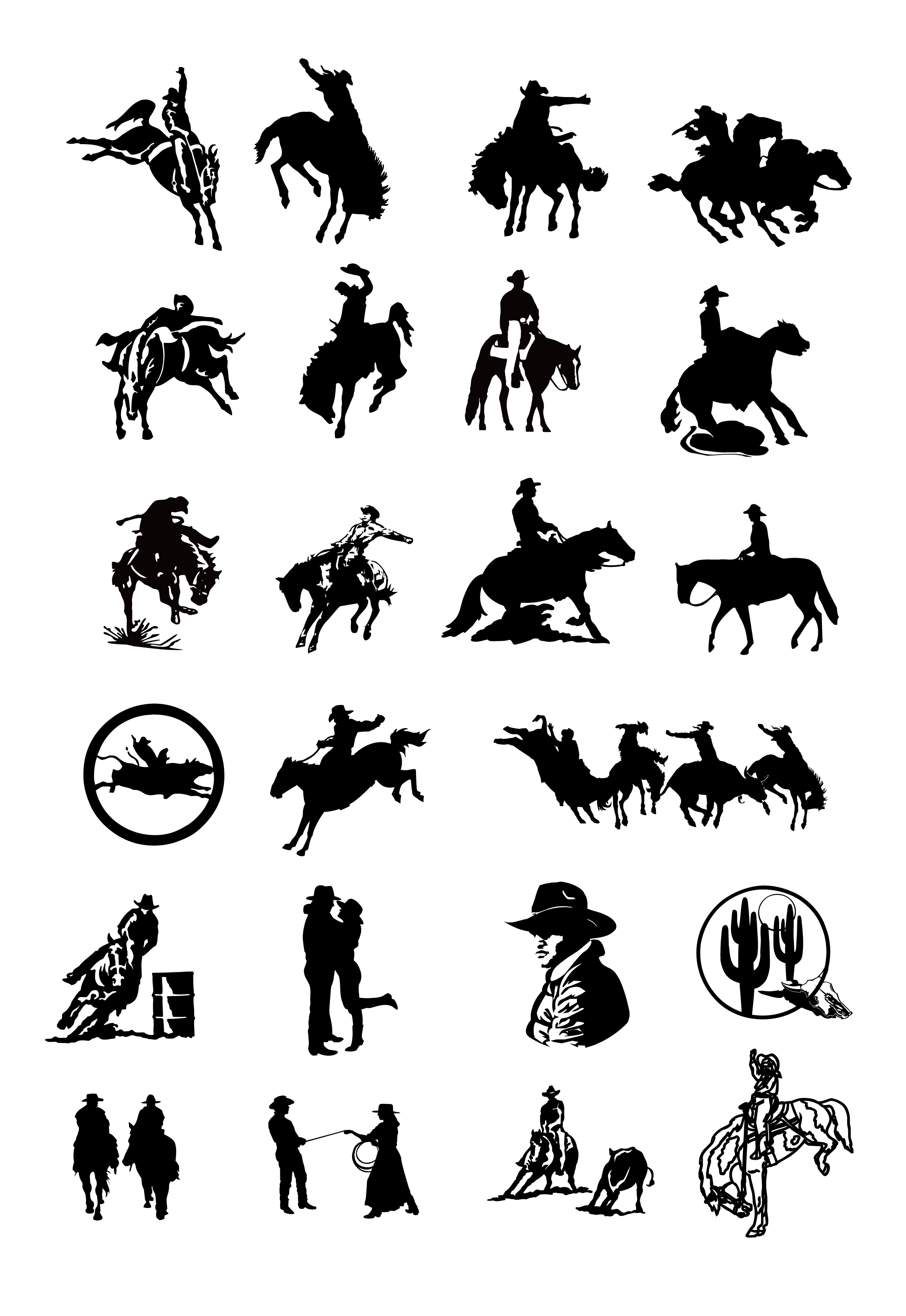 Black and white drawing clip art cowboy series two Free Vector ...