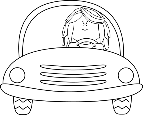 Black and White Girl Driving a Car Clip Art - Black and White Girl ...