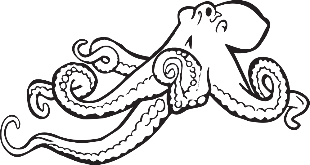 book com octopus black white line art hunky dory SVG colouringbook.