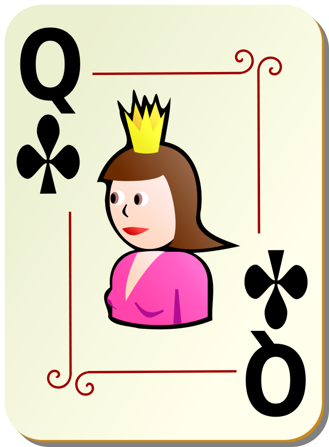 Ornamental deck: Queen of clubs small clipart 300pixel size, free ...