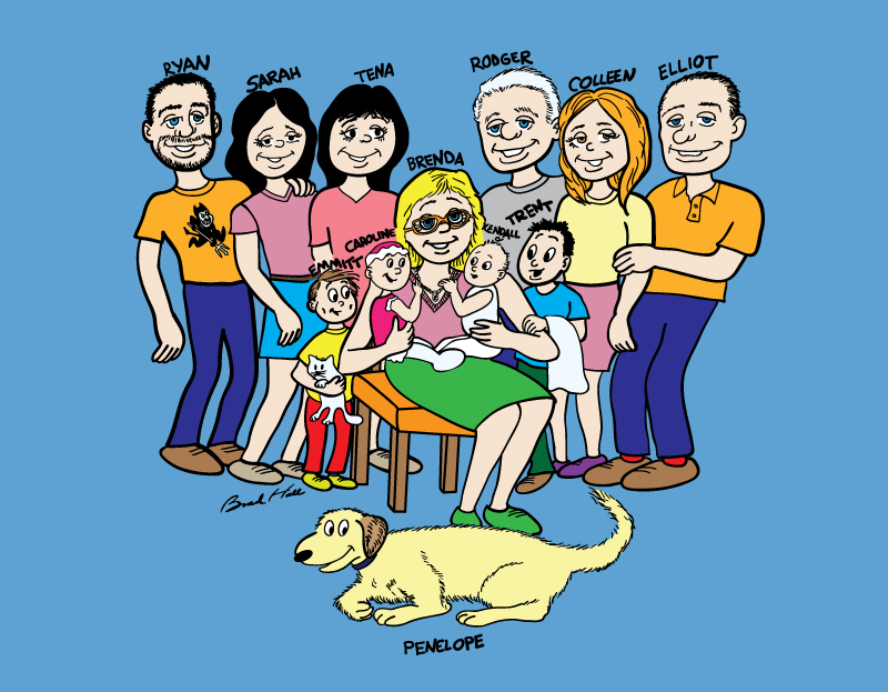 BradHallArt Blog: Family portrait cartoon illustration in color