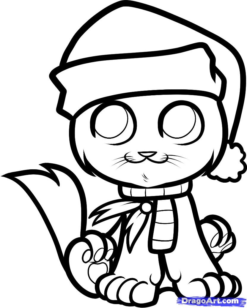 How to Draw a Christmas Cat, Christmas Cat, Step by Step ...