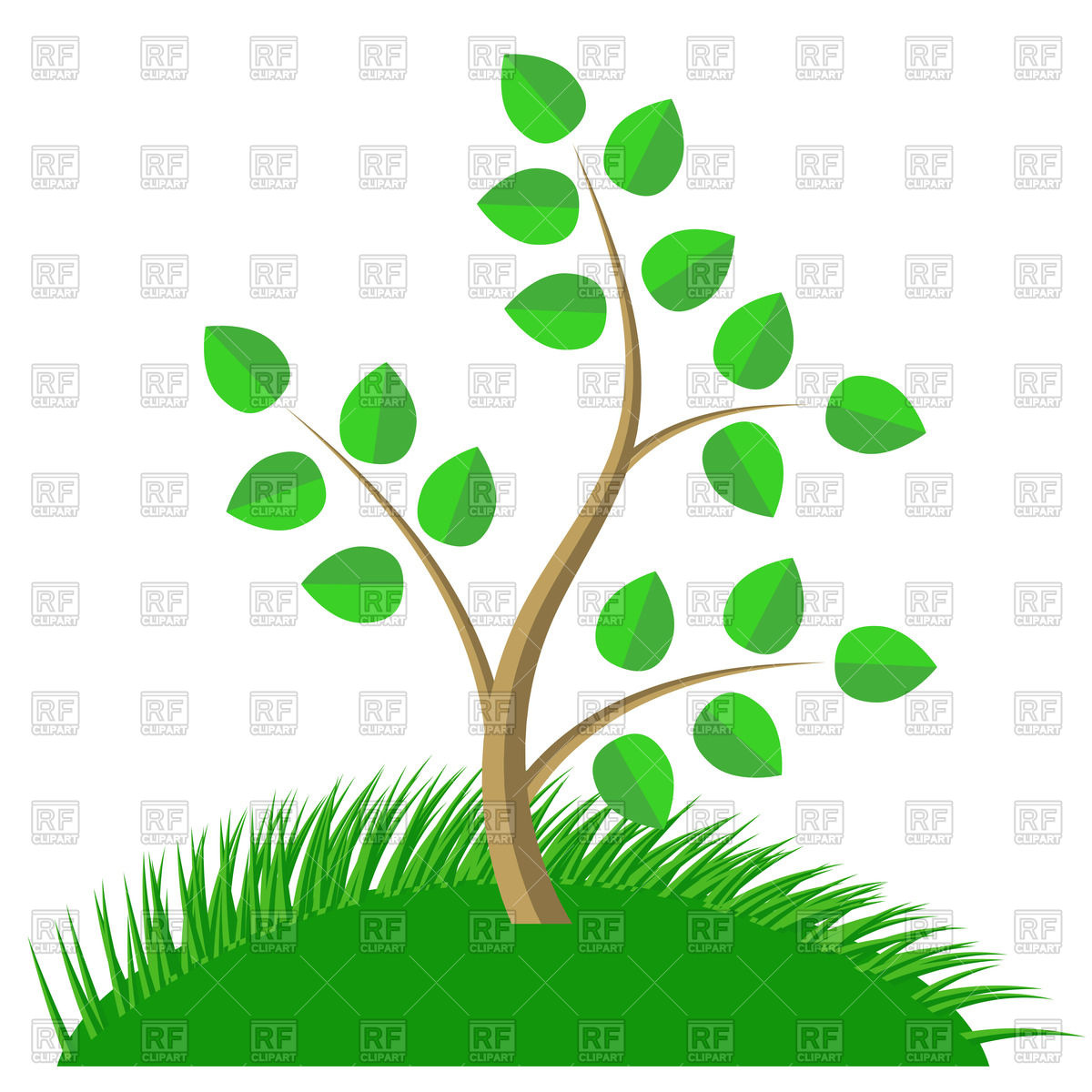 Green cartoon tree with leaves and grass, 66884, Plants and ...