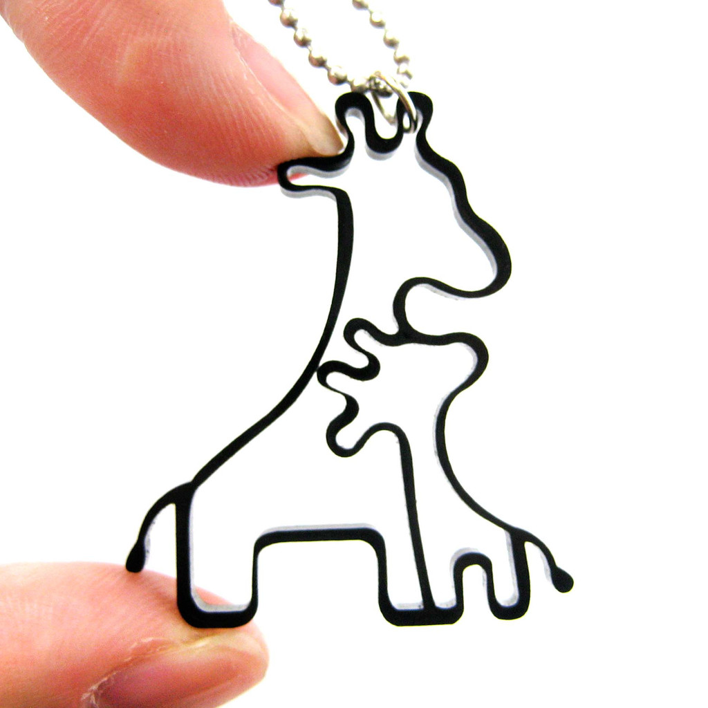 Mother and Baby Giraffe Outline Shaped Pendant Necklace in Black ...