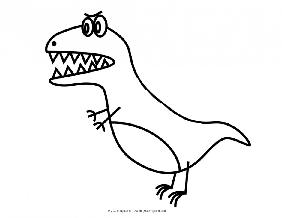 Clipart Of A Coloring Page Outline Design Of A Cute Tyrannosaurus ...