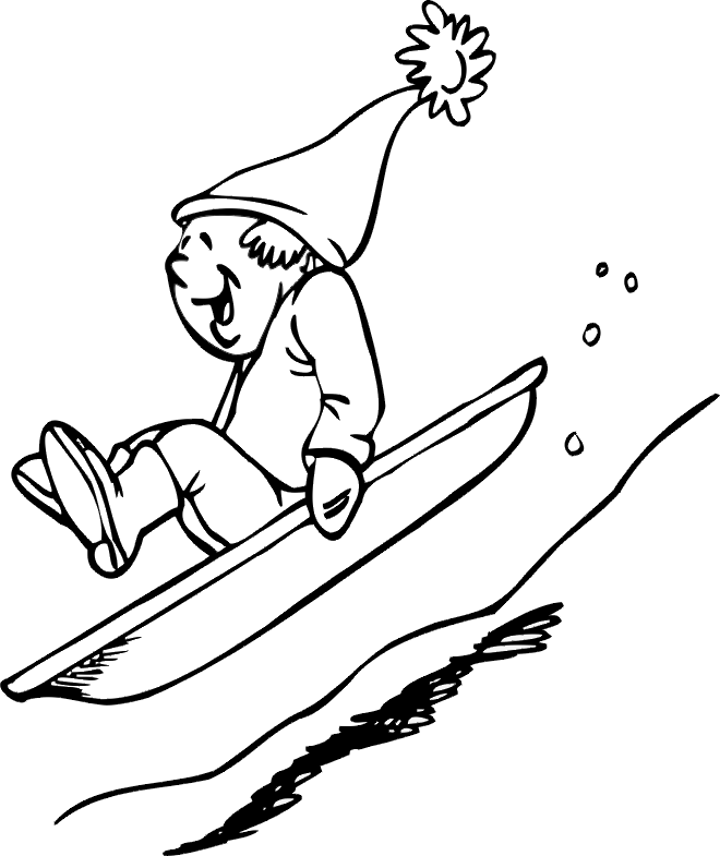 Sledding Coloring Page | Happy Kid Sledding Downhill