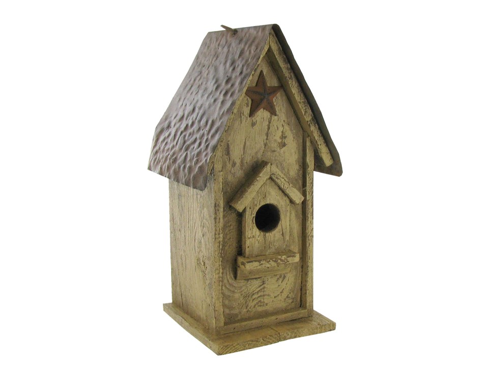 Wood Rustic Birdhouse with Star & Hammered Metal Roof | Shop Hobby ...