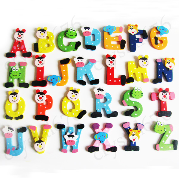 26pcs Wooden Cartoon Alphabet A Z Letters Fridge Magnets Child ...