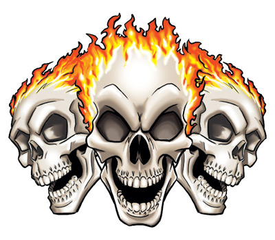 Triple Flaming Skulls Temporary Tattoo Design | Cool long lasting ...