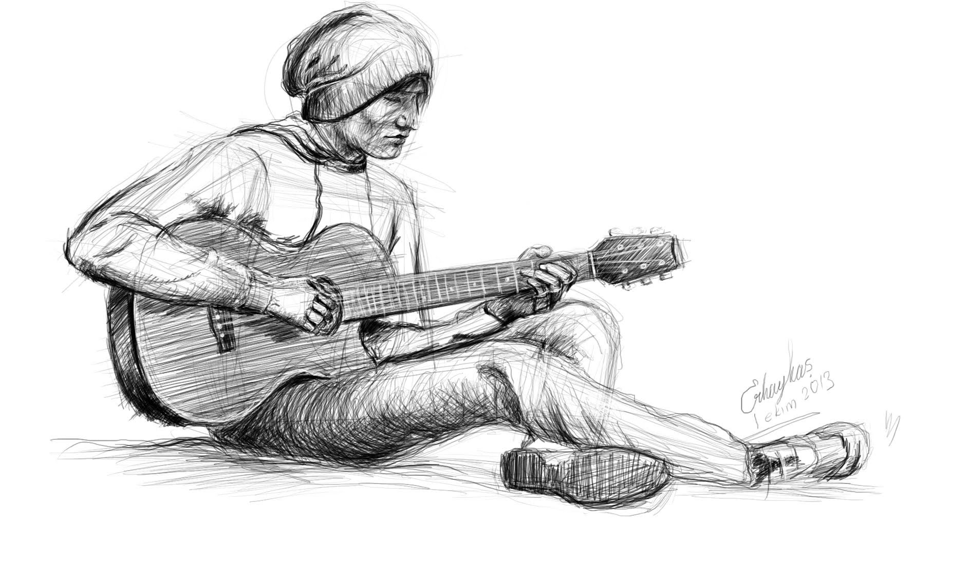 Grafik tablet ile Photoshopta gitar çalan adam çizimi - YouTube