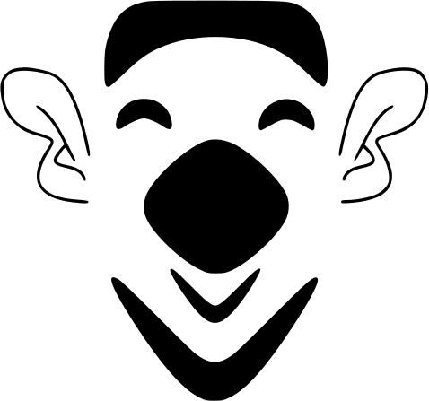 Laughing Bearded Clown Face BW Clip Art Download