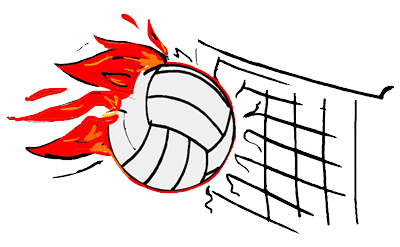 Volleyball on Fire Burning Through Net