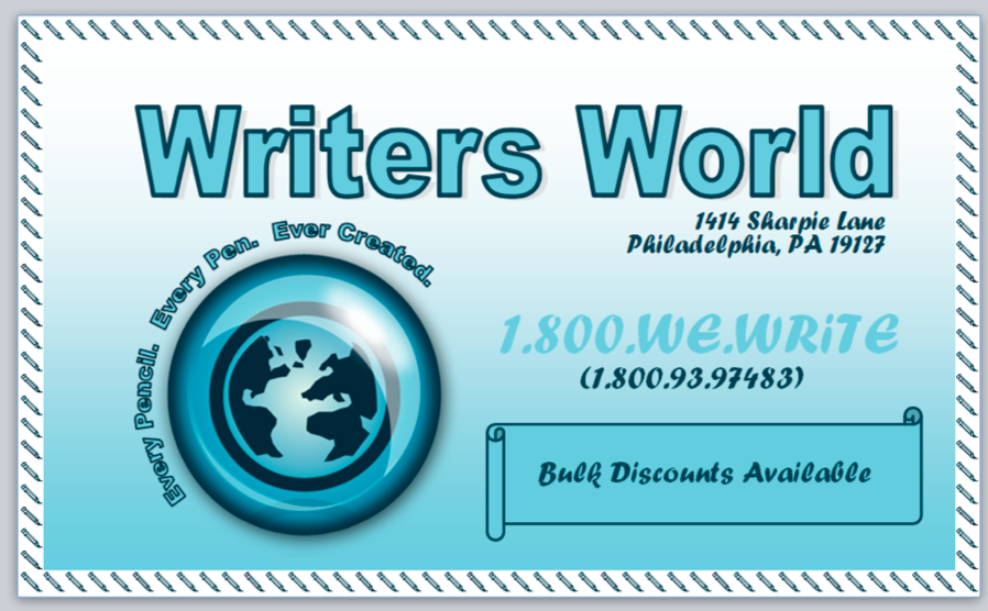 MS Publisher: Business Card #6 (Writers World) - Education Monkey