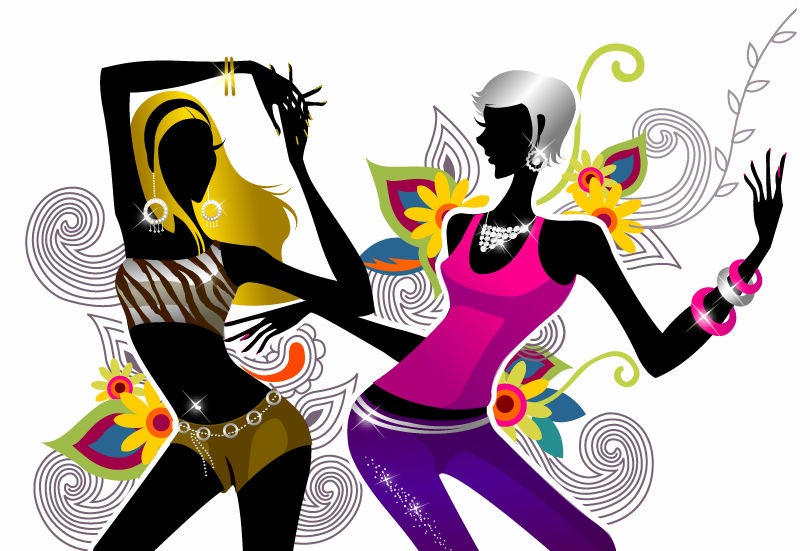 Two Girls Dancing on Floral Background Vector Illustration | Free ...