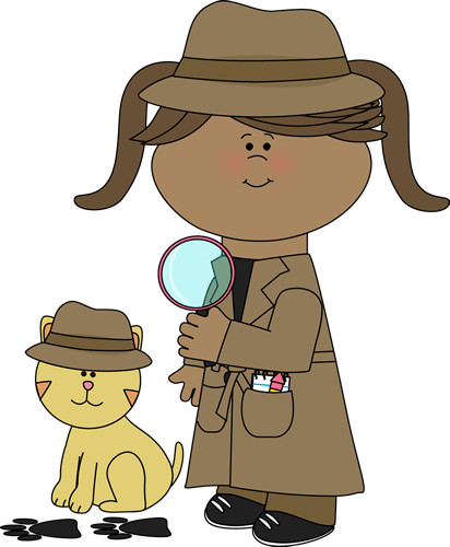Girl Detective and Cat Following Clues Clip Art - Girl Detective ...