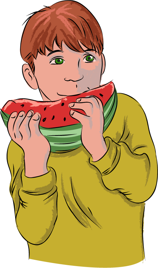 Free Clip-Art: People » Everyday People » Boy eating watermelon (